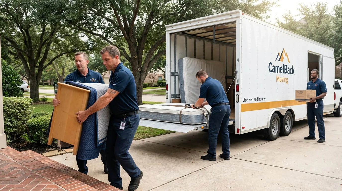 Crew loading residential truck for cross-state move from Satanta, KS