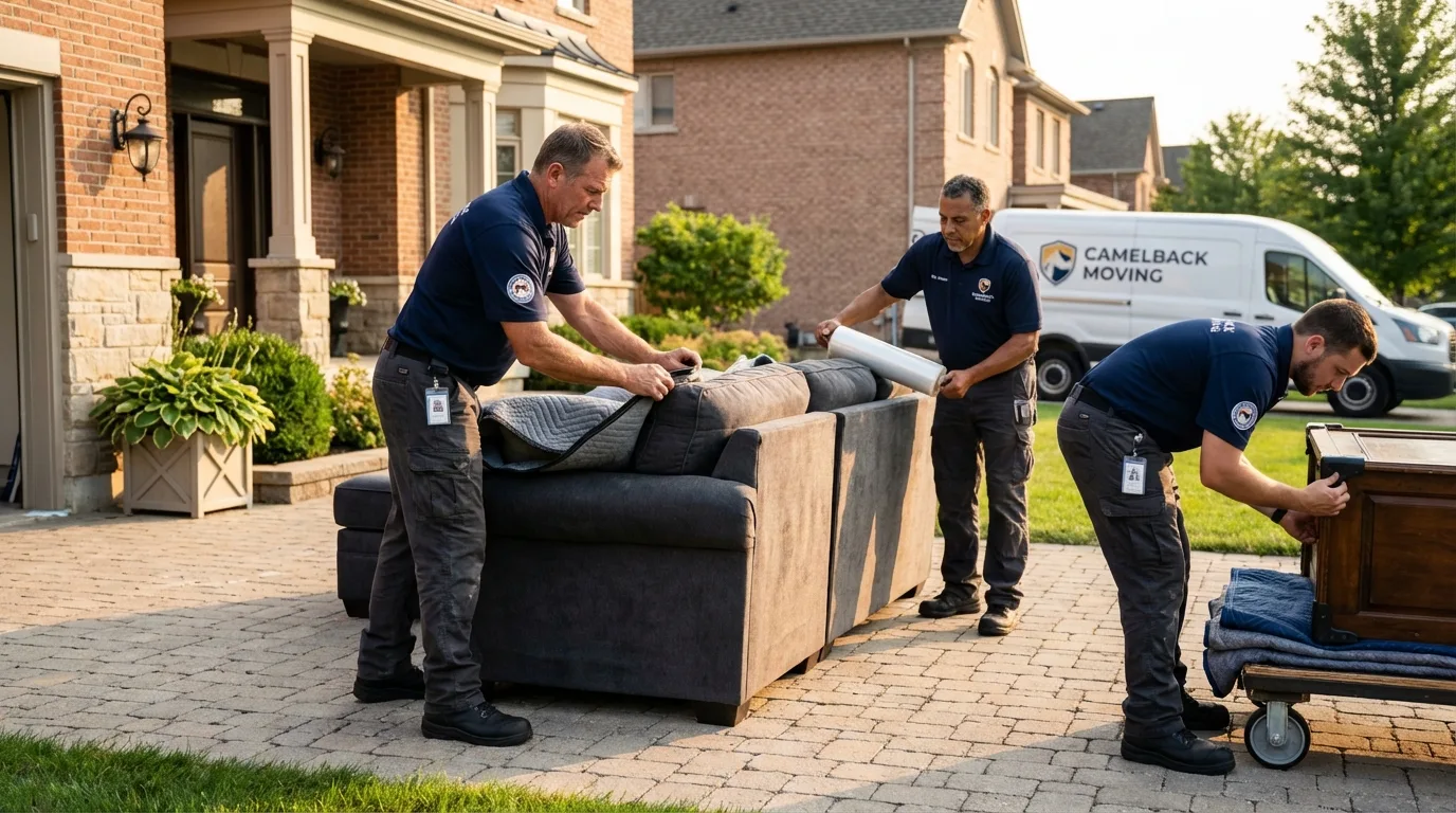 Large estate moving crew wrapping furniture in Satanta, KS